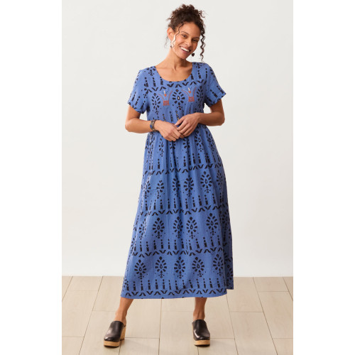 Geethali Cotton Double Gauze Scoop-Neck Maxi Dress - Lively blue/Black