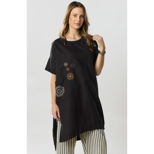 Bhadra Linen Cotton Side Slit Tunic - Black