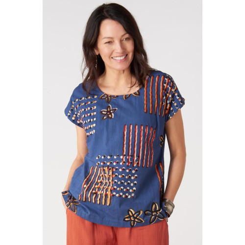 Tivisha Cap Sleeve Top - Cornflower/Multi