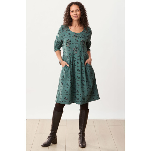 Anura Cotton Double Gauze Knee-Length Dress - Dusty teal