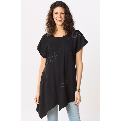 Sonali Cotton Jersey Asymmetrical Top - Black