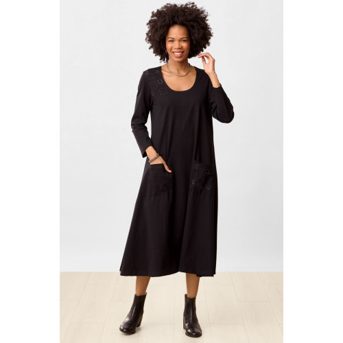 Supriya Jersey A-line Long-Sleeve Midi Dress - Black