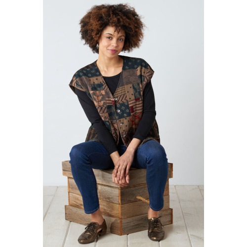 Reversible Upcycled Patchwork Navya Vest - Chindi/Walnut