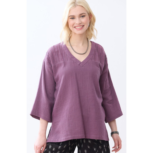 Naila Double Gauze V-Neck Tunic - Plum