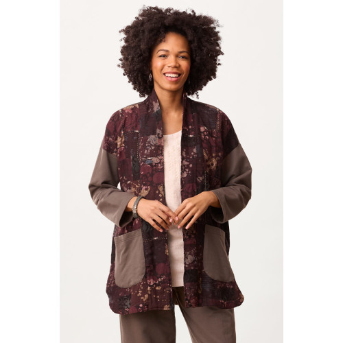 Haniya Upcycled Patchwork French Terry Jacket - Fossil/Multi